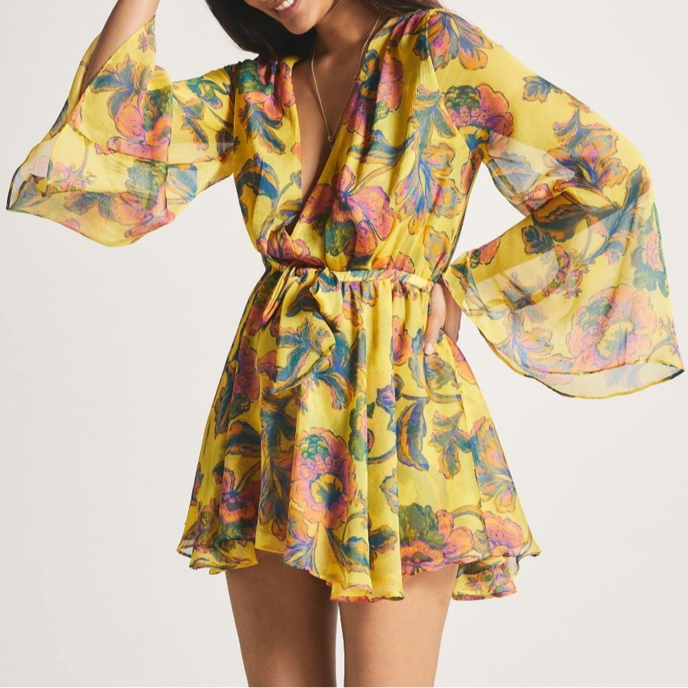 MISA Kaia Floral Chiffon Mini Dress Size S